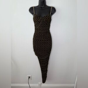Fashion Nova Black and Gold Asymmetrical Dress